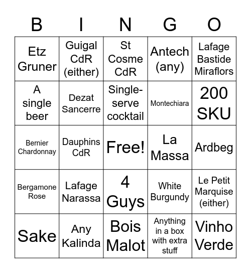 Every pick Bingo Card