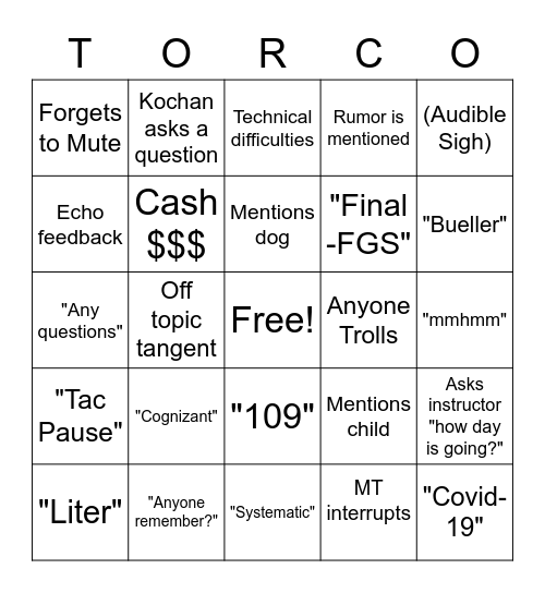 TORC Bingo Card