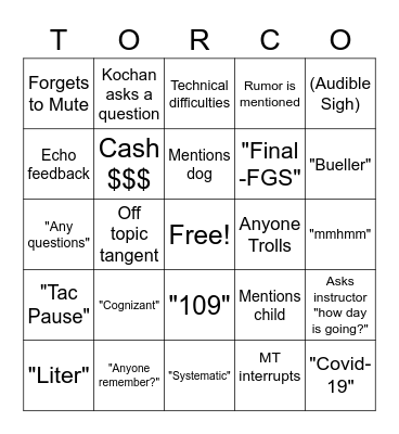 TORC Bingo Card