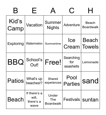 Take me to the BEACH Bingo Card