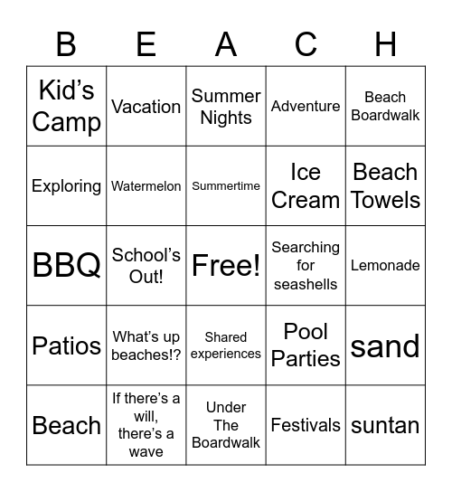 Take me to the BEACH Bingo Card