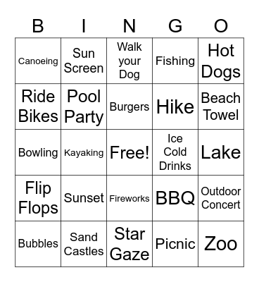 Summer Fun Bingo Card