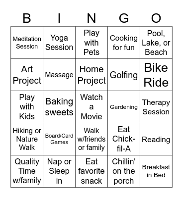 Self-Care Bingo Card