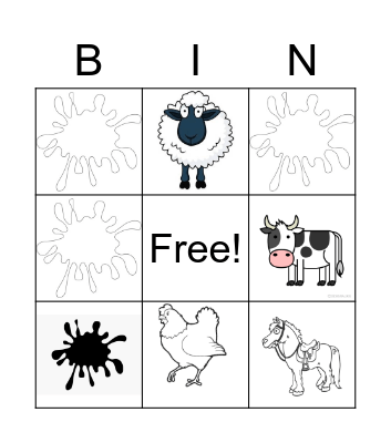 Farm Animal & Colors Bingo Card