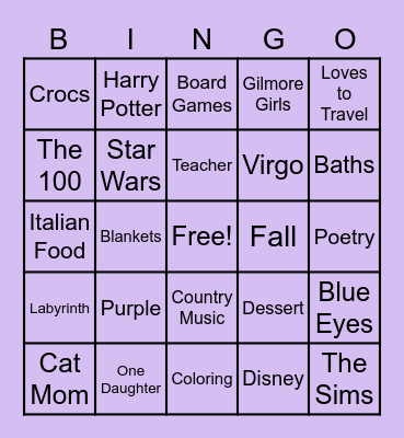 Who is like me? Bingo Card
