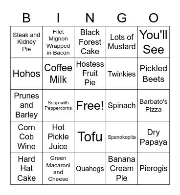 Favorites and Not So Favorites Bingo Card