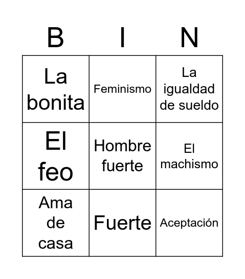 Estereotipo de género Bingo Card