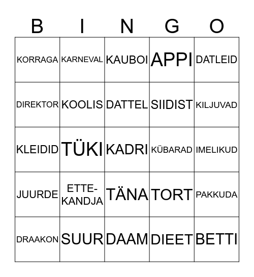 KARNEVAL Bingo Card