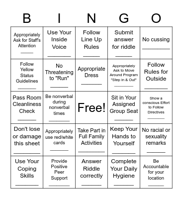 Pathfinders Bingo Card