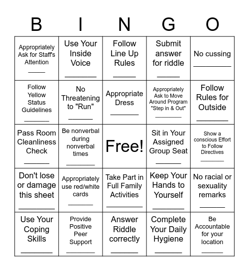 Pathfinders Bingo Card