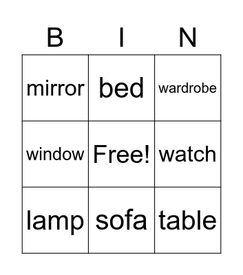 Furniture Bingo! Bingo Card