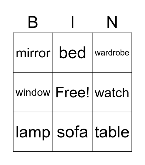 Furniture Bingo! Bingo Card
