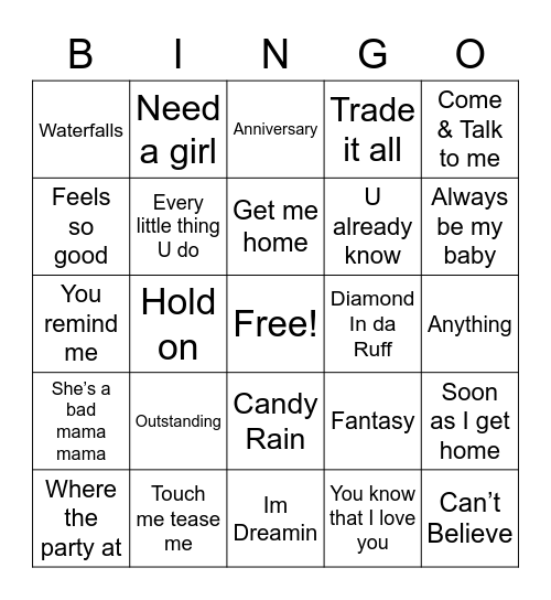 Groove Mix Bingo Card