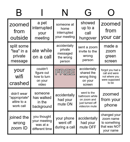 ZOOM BLOOPERS Bingo Card