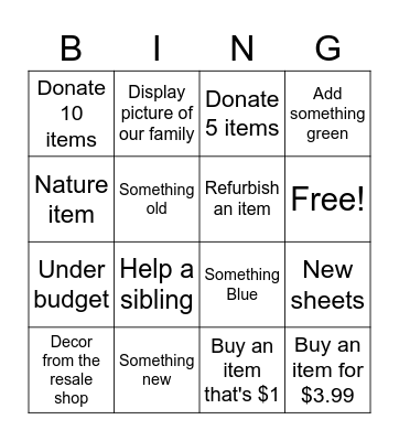 Room Bingo Card