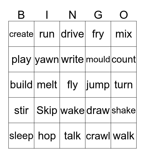 Verbs Bingo Card Bingo Card