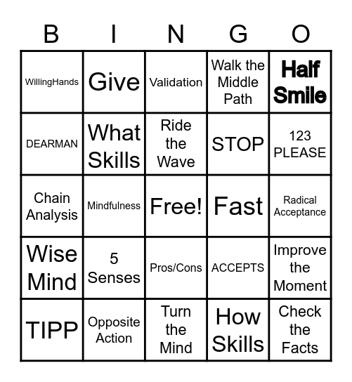 DBT BINGO Card