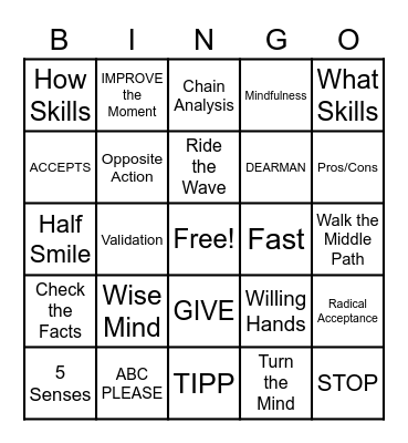 DBT Bingo Card