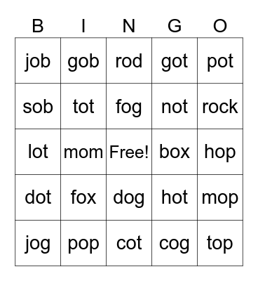 Short o Bingo Card