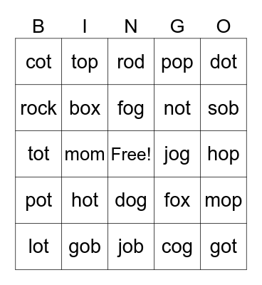 Short o Bingo Card