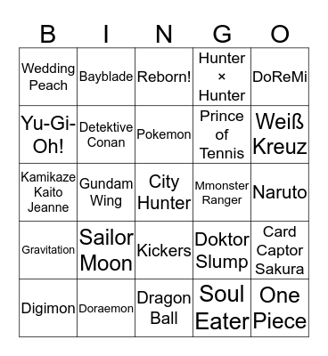 Anime Bingo Card