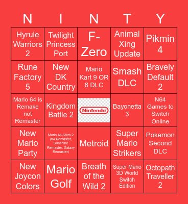 Nintendo Summer Announcement Bingo Card