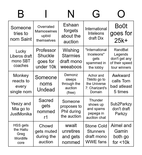 Cinderella Bingo Card