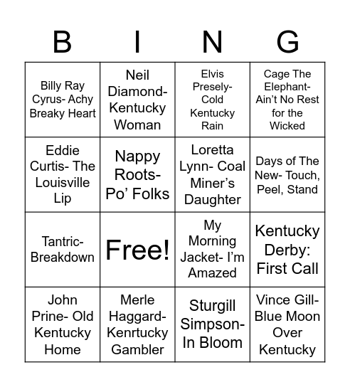 Total-Quiz.com Presents Radio Bingo: Bluegrass State Bingo Card