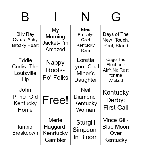 Total-Quiz.com Presents Radio Bingo: Bluegrass State Bingo Card