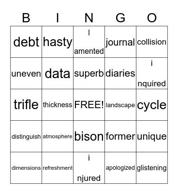 Vocabulary Bingo Card