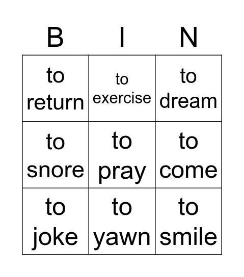 INTRANSITIVE VERBS 2 Bingo Card