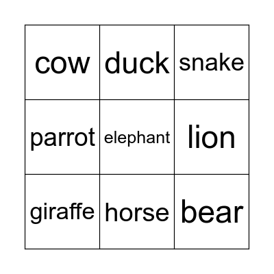 Animal World Bingo Card