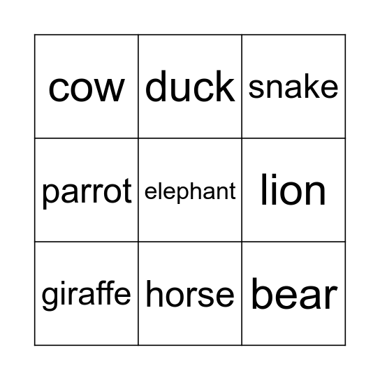 Animal World Bingo Card