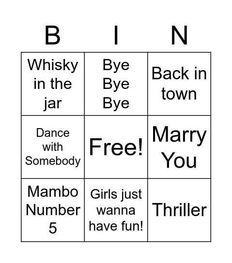Michelle's HEN Music Bingo! Bingo Card
