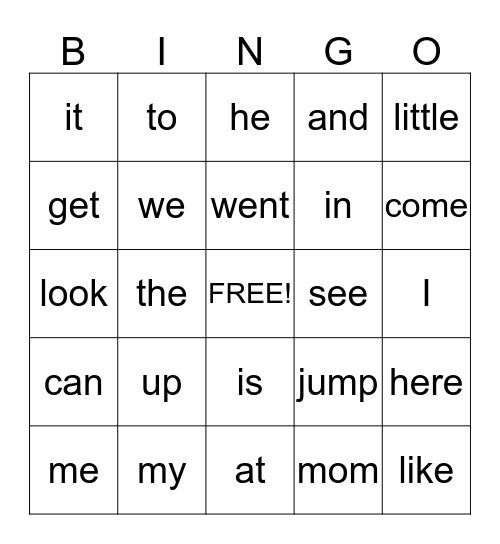Sight words Bingo Card