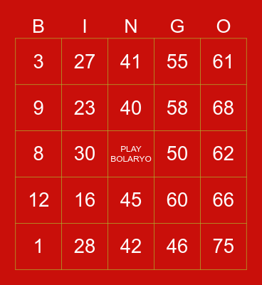 PLAYBOLARYO Bingo Card