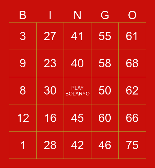 PLAYBOLARYO Bingo Card