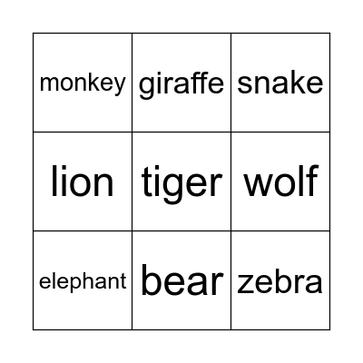 Animals Bingo Card