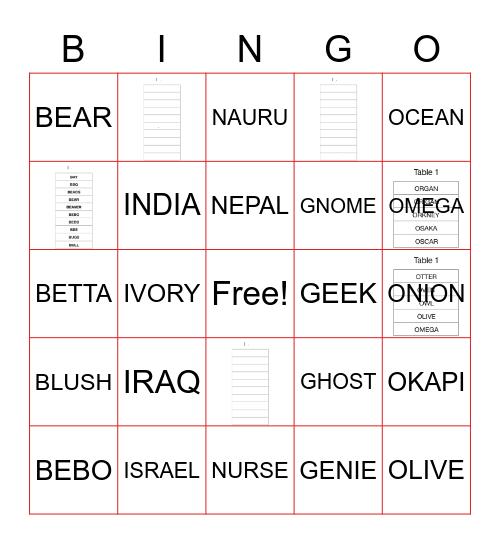 Untitled Bingo Card