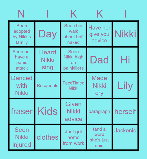Nikki Bingo Card