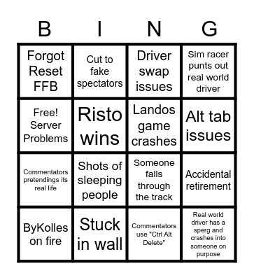 Virtual Le Mans Bingo Card