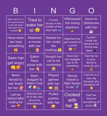 SHAZU’S BIRTHDAY Bingo Card