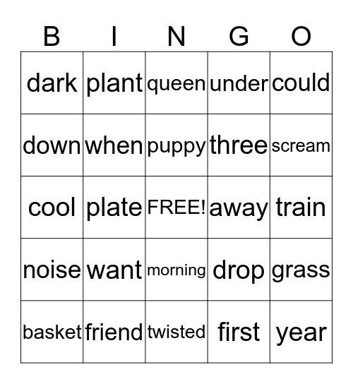 Sight Words Bingo Card