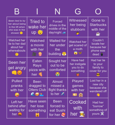 SHAZU’S BIRTHDAY Bingo Card