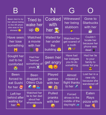 SHAZU’S BIRTHDAY Bingo Card