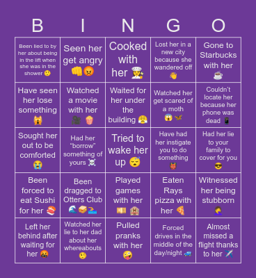 SHAZU’S BIRTHDAY Bingo Card