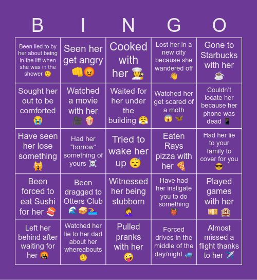 SHAZU’S BIRTHDAY Bingo Card