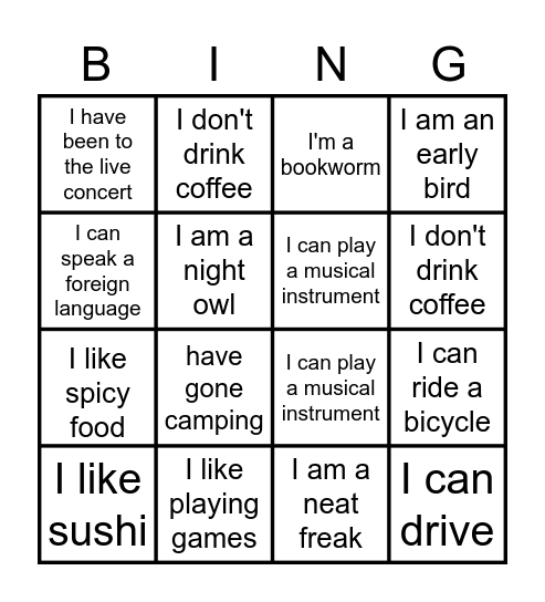 Untitled Bingo Card