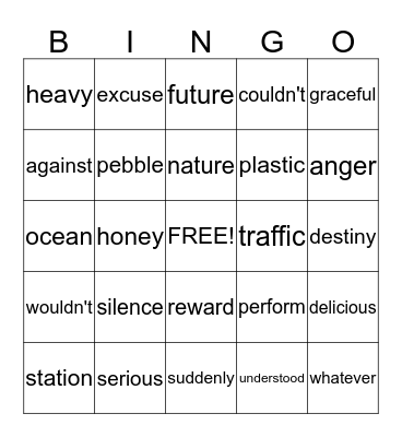 Sight Words Bingo Card