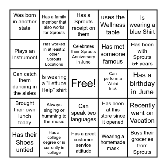 Sprouts Bingo! Bingo Card